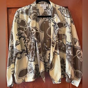 Printed Open Front Blouse Jacket in Cream and Brown